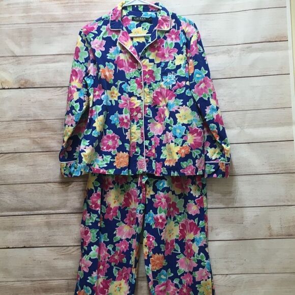 LAUREN RALPH LAUREN TWO PIECE PAJAMA SET IN BLUE FLORAL PRINT - Picture 2 of 12
